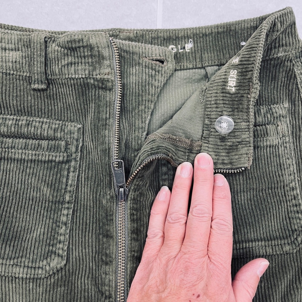 American Eagle Olive Green Corduroy Hi-Rise A-Line Zip Front Mini Skirt Size 2 - Picture 7 of 9